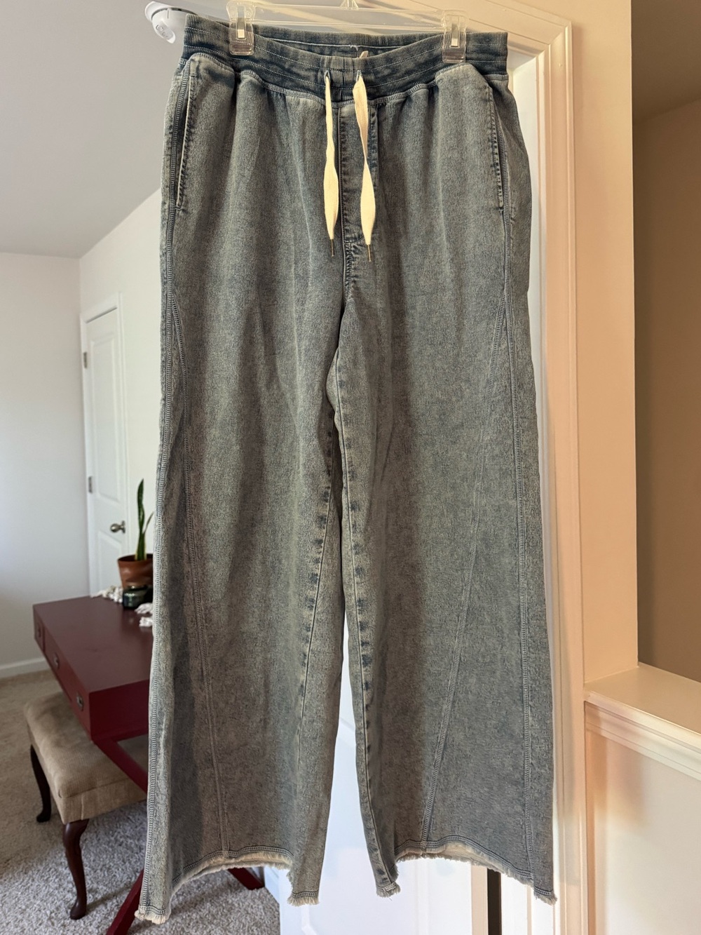 aerie Wide Leg Drawstring Jeans - Faded Blue